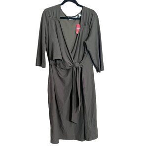 Avenue Women's Brown Dress, Size 18/20. 3/4 Sleeves, Wrap Tie Top. NWT